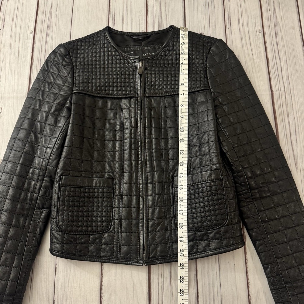 Zara Black‎ Lamb Leather Soft Quilted Size Small Jacket Zip Indie Rock Grunge - Picture 6 of 11